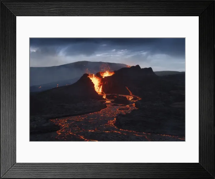 Framed Print : Fagradalsfjall volcano eruption. Geldingaldalir, Reykjanes Peninsula, Iceland