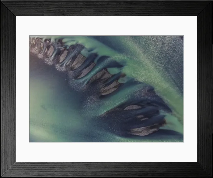 Framed Print : Aerial view of a river delta in the southern part of Iceland. Thorsa river, Iceland