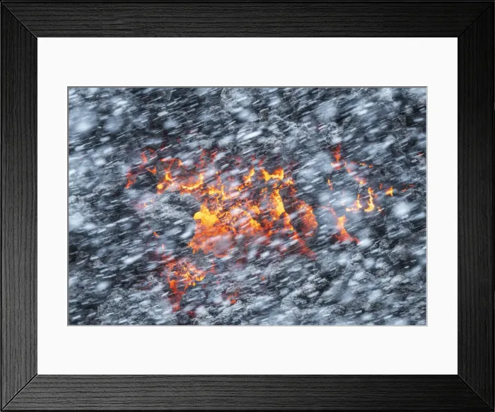 Framed Print : Falling snow and lava coming from the Fagradalsfjall eruption Framed Print : Falling snow and lava coming from the Fagradalsfjall eruption