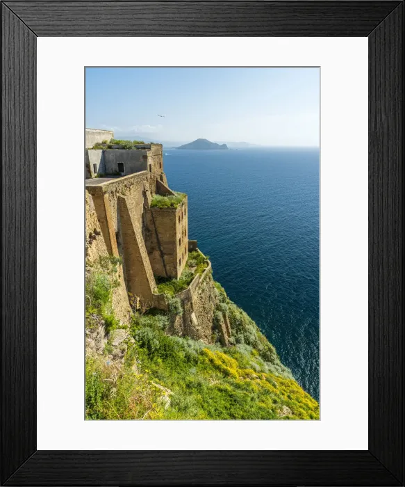 Framed Print : Europe, Italy, Campania. The palazzo D Avalos of Procida seen with Capri Island in Framed Print : Europe, Italy, Campania. The palazzo D Avalos of Procida seen with Capri Island in