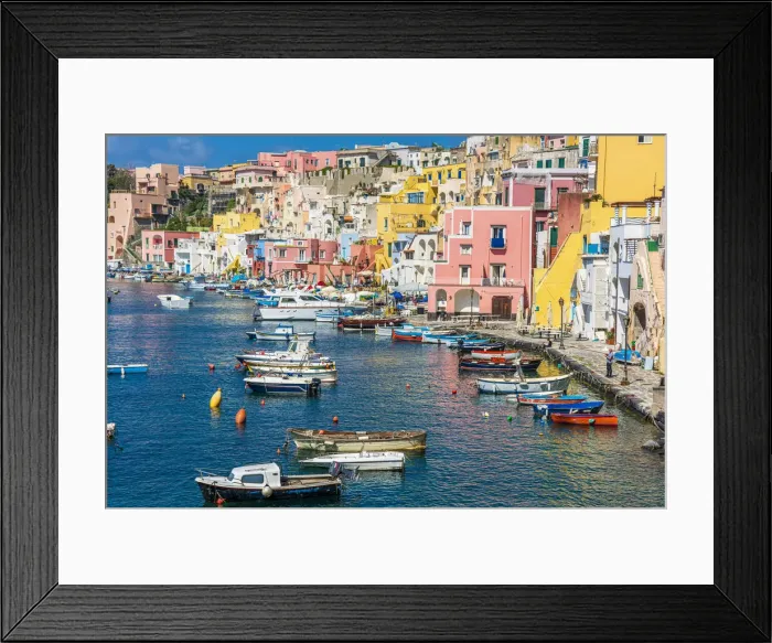 Framed Print : Europe, Italy, Campania. The characteristic little harbour of Procida