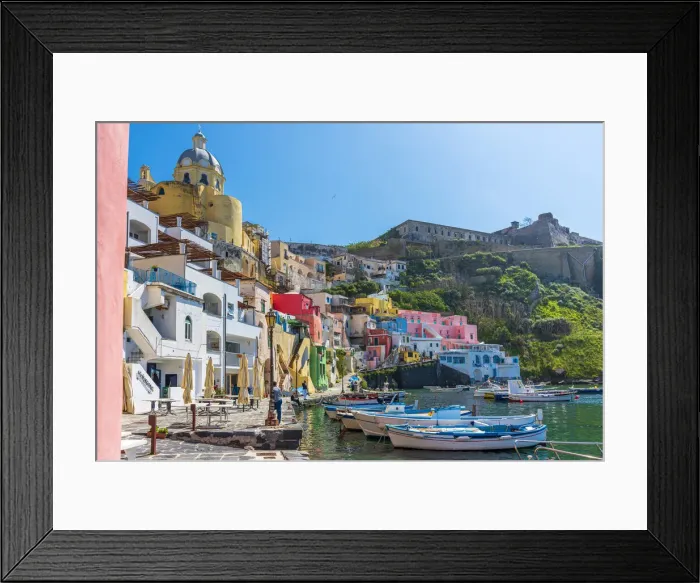 Framed Print : Europe, Italy, Campania. The characteristic little harbour of Procida Framed Print : Europe, Italy, Campania. The characteristic little harbour of Procida