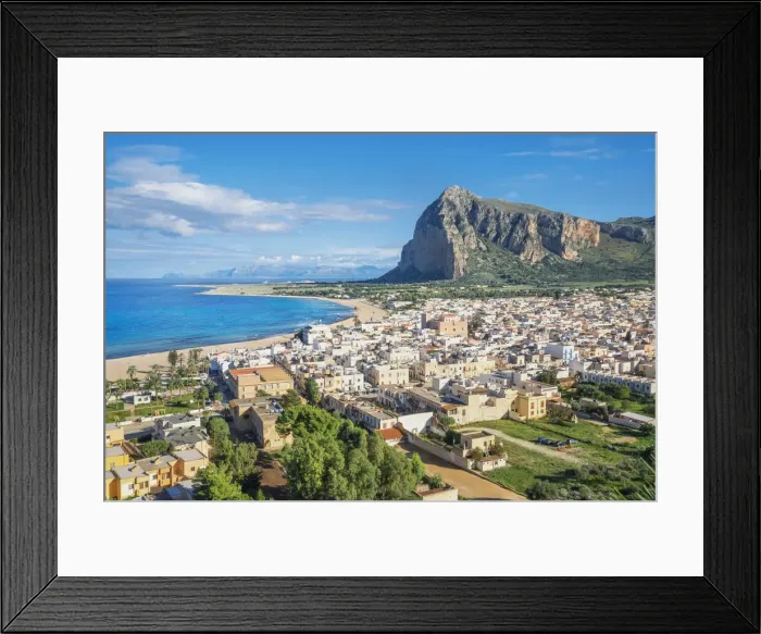 Framed Print : High angle iew of San Vito Lo Capo village, San Vito Lo Capo, Sicily, Italy