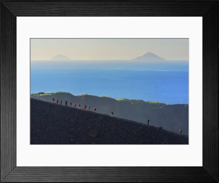 Framed Print : Hikers walking around Gran Crater rim, Vulcano Island, Aeolian Islands, Sicily, Italy Framed Print : Hikers walking around Gran Crater rim, Vulcano Island, Aeolian Islands, Sicily, Italy