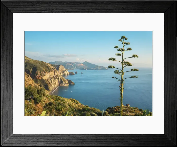Framed Print : View of Lipari and Vulcano island from Belvedere Quattrocchi, Lipari Island