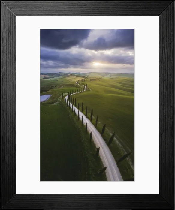 Framed Print : Agriturismo Baccoleno and its cypress road during a spring, Crete Senesi, Tuscany, Italy Framed Print : Agriturismo Baccoleno and its cypress road during a spring, Crete Senesi, Tuscany, Italy
