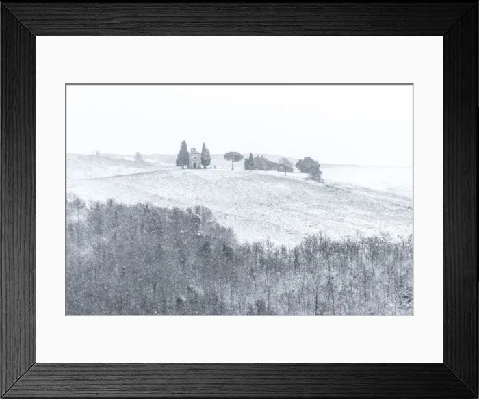 Framed Print : The small chapel of Madonna di Vitaleta appearing in the blizzard during a winter Framed Print : The small chapel of Madonna di Vitaleta appearing in the blizzard during a winter