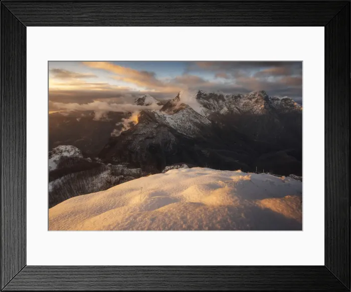 Framed Print : The Pania della Croce and Pania Secca seen from the Monte Croce during a winter sunset in Framed Print : The Pania della Croce and Pania Secca seen from the Monte Croce during a winter sunset in