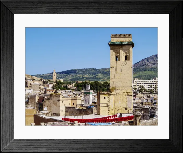 Framed Print : View of the roofs and minarets in the Old Medina of Fes, Fez-Meknes Region, Morocco
