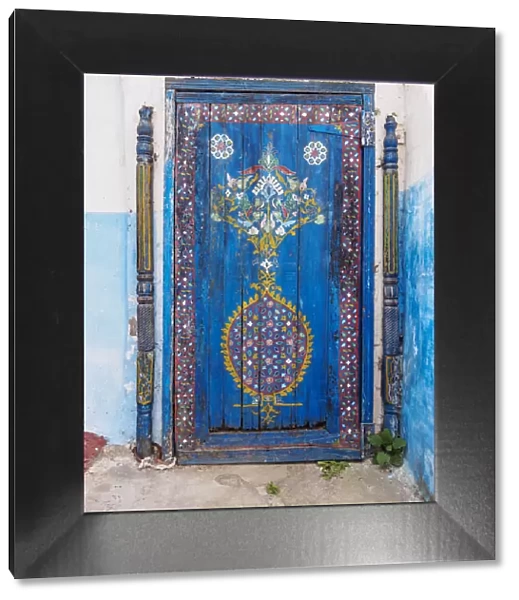 Decorative blue entrance door in Kasbah of the Udayas, Rabat, Rabat-Sale-Kenitra Region