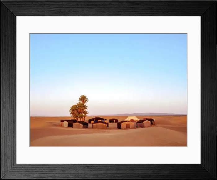 Framed Print : Berber Oasis Camp at Zagora Desert, sunrise, Draa-Tafilalet Region, Morocco Framed Print : Berber Oasis Camp at Zagora Desert, sunrise, Draa-Tafilalet Region, Morocco
