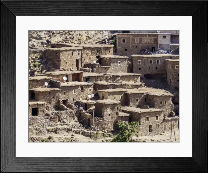 Framed Print : Tizi Ait Barka Village in Atlas Mountains with old traditional houses on the route Framed Print : Tizi Ait Barka Village in Atlas Mountains with old traditional houses on the route