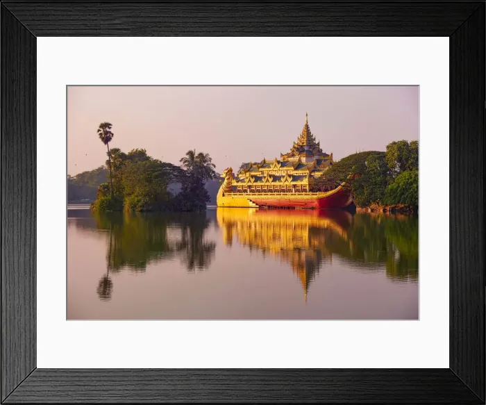 Framed Print : The Karaweik boat reflected in the waters of the Kandwagyi Lake in Yangon, Myanmar Framed Print : The Karaweik boat reflected in the waters of the Kandwagyi Lake in Yangon, Myanmar