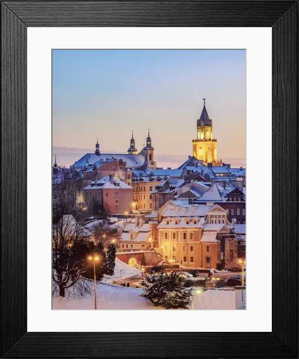 Framed Print : Old Town Skyline featuring St John the Baptist Cathedral and Trinitarian Tower at dusk