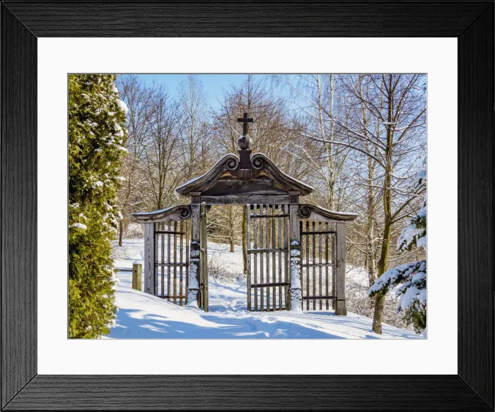 Framed Print : Old Church Gate, Lublin Open Air Museum, winter, Lublin Voivodeship, Poland Framed Print : Old Church Gate, Lublin Open Air Museum, winter, Lublin Voivodeship, Poland