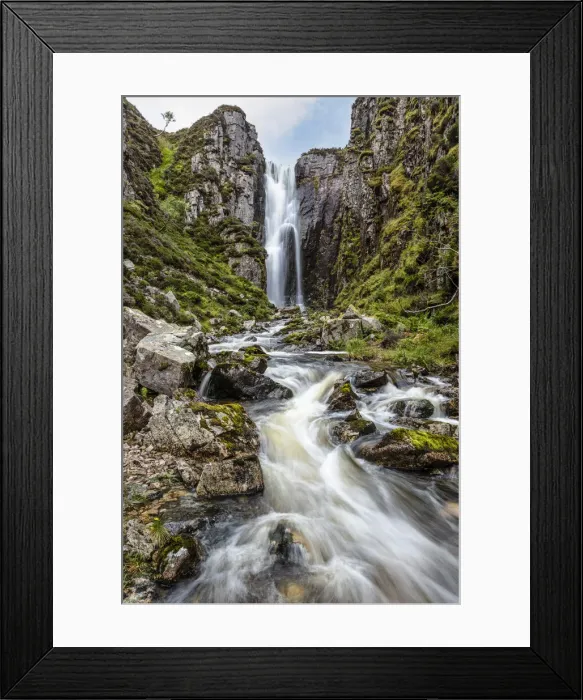 Framed Print : Loch na Gainmhich Waterfall, Sutherland, Highlands, Scotland, United Kingdom Framed Print : Loch na Gainmhich Waterfall, Sutherland, Highlands, Scotland, United Kingdom