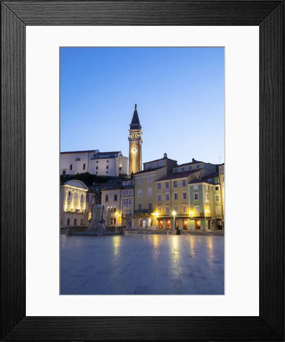 Framed Print : Bell tower at Tartini square in Piran, Istria, Slovenia Framed Print : Bell tower at Tartini square in Piran, Istria, Slovenia
