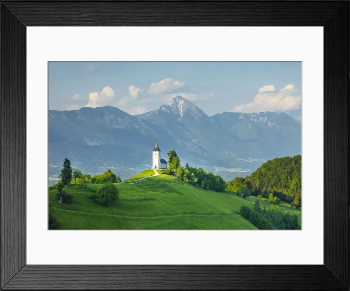 Framed Print : St. Primoz Church with Kamnik-Savinja Alps, Jamnik, Gorenjska, Slovenia, Europe Framed Print : St. Primoz Church with Kamnik-Savinja Alps, Jamnik, Gorenjska, Slovenia, Europe