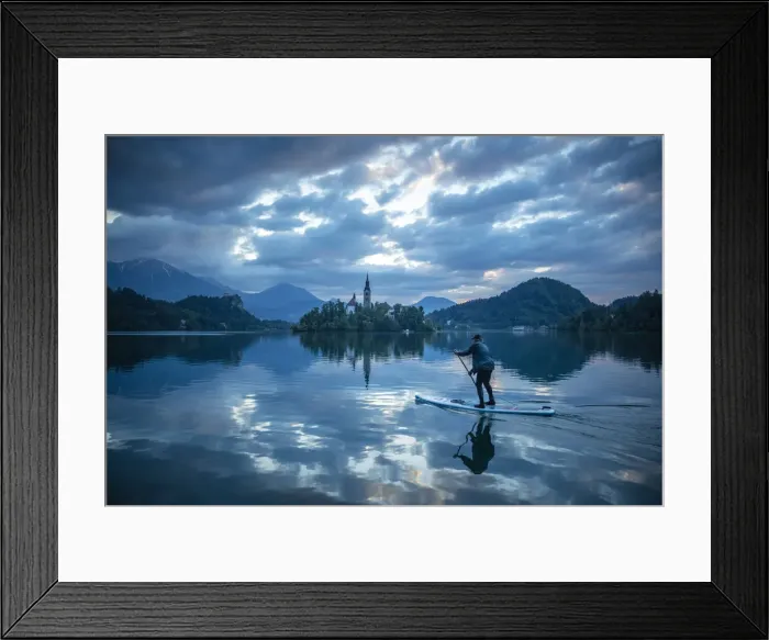 Framed Print : Paddle boarding, Lake Bled, Slovenia Framed Print : Paddle boarding, Lake Bled, Slovenia