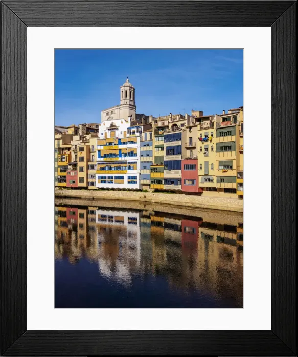 Framed Print : Colourful houses and the cathedral reflecting in the Onyar River, Girona or Gerona Framed Print : Colourful houses and the cathedral reflecting in the Onyar River, Girona or Gerona