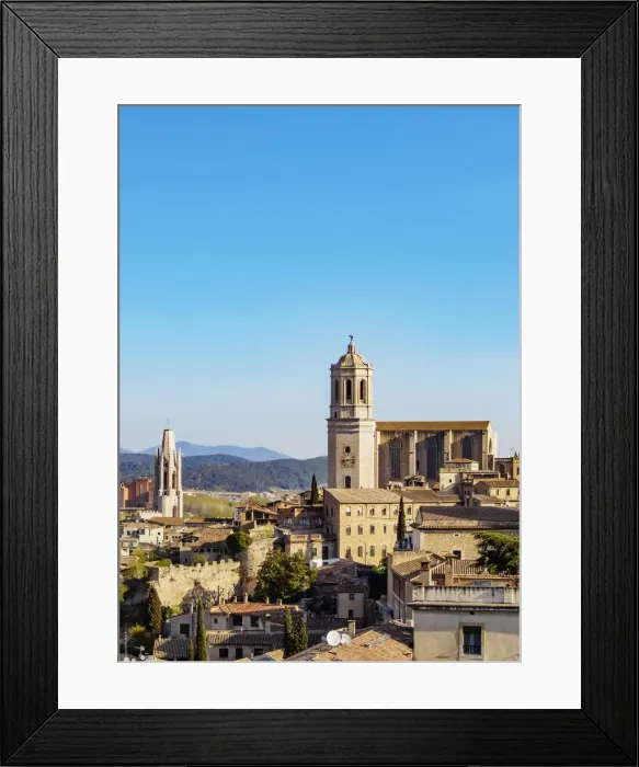 Framed Print : View over the Old Town towards the cathedral seen from the city walls, Girona or Gerona Framed Print : View over the Old Town towards the cathedral seen from the city walls, Girona or Gerona