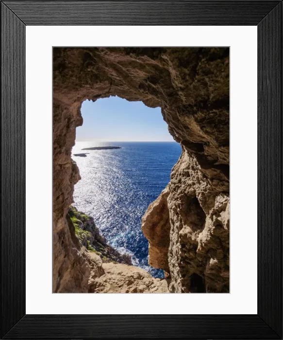 Framed Print : Cave at Cap de Cavalleria, Menorca or Minorca, Balearic Islands, Spain Framed Print : Cave at Cap de Cavalleria, Menorca or Minorca, Balearic Islands, Spain