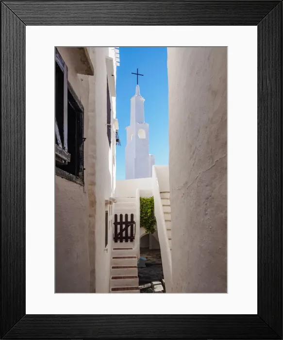 Framed Print : Whitewashed Church in Binibeca Vell, Menorca or Minorca, Balearic Islands, Spain Framed Print : Whitewashed Church in Binibeca Vell, Menorca or Minorca, Balearic Islands, Spain