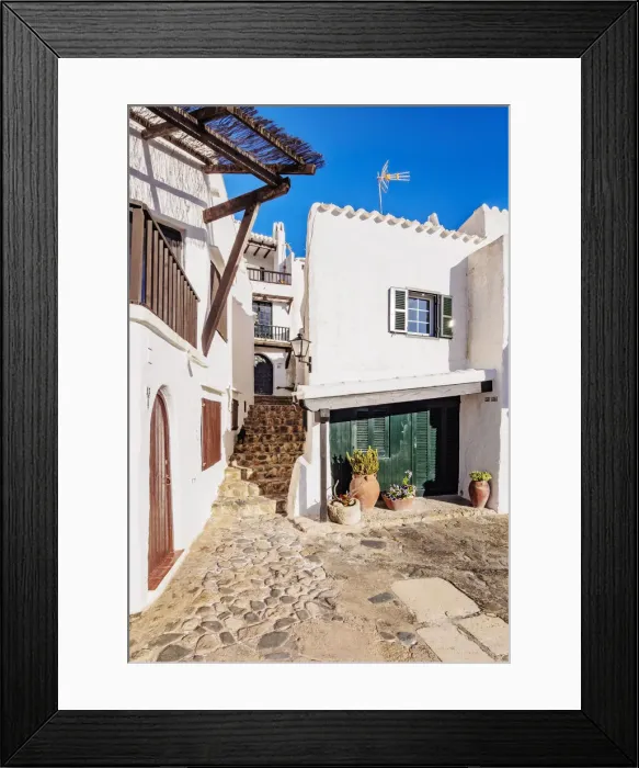 Framed Print : Whitewashed houses in Binibeca Vell, Menorca or Minorca, Balearic Islands, Spain Framed Print : Whitewashed houses in Binibeca Vell, Menorca or Minorca, Balearic Islands, Spain