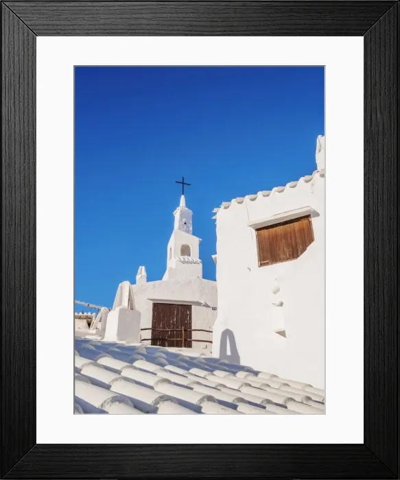 Framed Print : Whitewashed Church in Binibeca Vell, Menorca or Minorca, Balearic Islands, Spain Framed Print : Whitewashed Church in Binibeca Vell, Menorca or Minorca, Balearic Islands, Spain