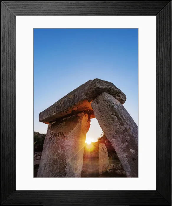 Framed Print : Taula at sunset, Talati de Dalt archaeological site, Menorca or Minorca, Balearic Islands