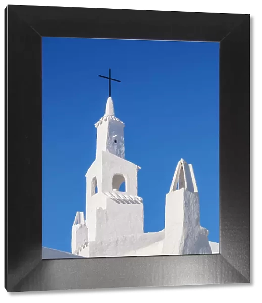 Whitewashed Church in Binibeca Vell, detailed view, Menorca or Minorca, Balearic Islands