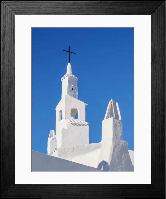 Framed Print : Whitewashed Church in Binibeca Vell, detailed view, Menorca or Minorca, Balearic Islands Framed Print : Whitewashed Church in Binibeca Vell, detailed view, Menorca or Minorca, Balearic Islands