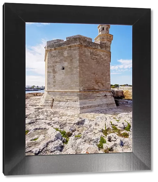 Castell de Sant Nicolau, coastal defense castle tower, Ciutadella, Menorca or Minorca