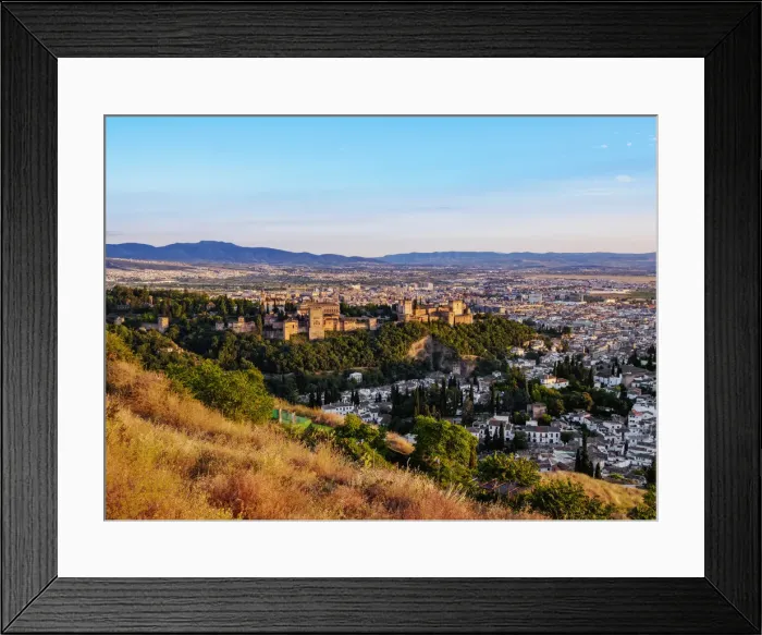 Framed Print : Cityscape with elevated view of Alhambra, sunset, Granada, Andalusia, Spain Framed Print : Cityscape with elevated view of Alhambra, sunset, Granada, Andalusia, Spain