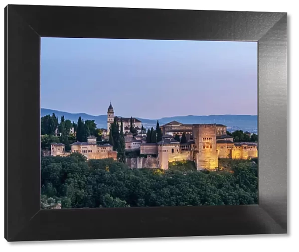 The Alhambra, a palace and fortress complex, dusk, Granada, Andalusia, Spain