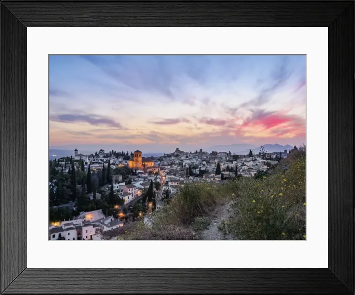 Framed Print : Albaicin or Albayzin at dusk, elevated view, Granada, Andalusia, Spain Framed Print : Albaicin or Albayzin at dusk, elevated view, Granada, Andalusia, Spain