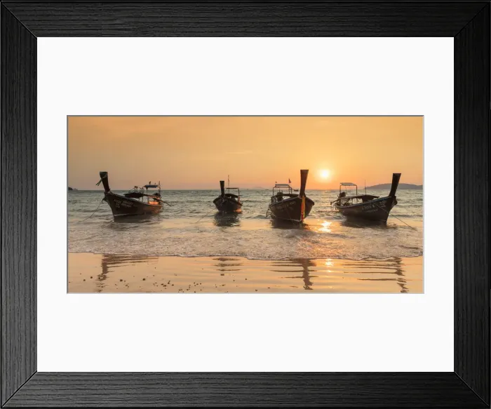 Framed Print : Longtail boats on West Rai Leh Beach at sunset, Railay Peninsula, Krabi Provonce Framed Print : Longtail boats on West Rai Leh Beach at sunset, Railay Peninsula, Krabi Provonce