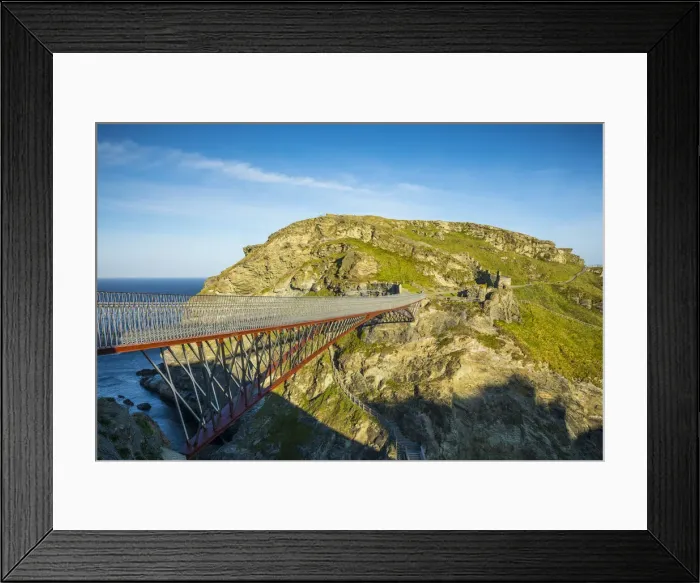 Framed Print : Suspension bridge to Tintagel castle, Tintagel, Cornwall, England, UK Framed Print : Suspension bridge to Tintagel castle, Tintagel, Cornwall, England, UK