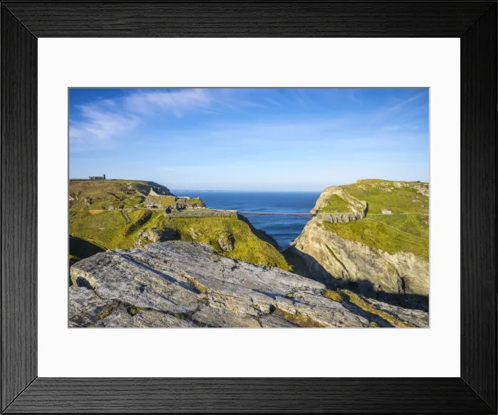 Framed Print : Suspension bridge to Tintagel castle, Tintagel, Cornwall, England, UK Framed Print : Suspension bridge to Tintagel castle, Tintagel, Cornwall, England, UK
