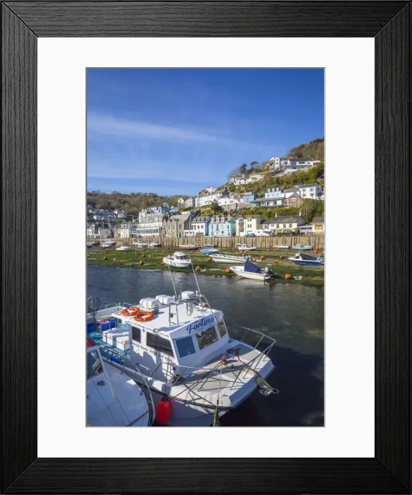 Framed Print : Buildings along the estuary in ooe, Cornwall, England, UK