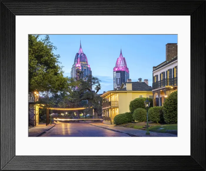 Framed Print : USA, Alabama, Mobile, Downtown Skyline, Fort Conde Village, Historic District