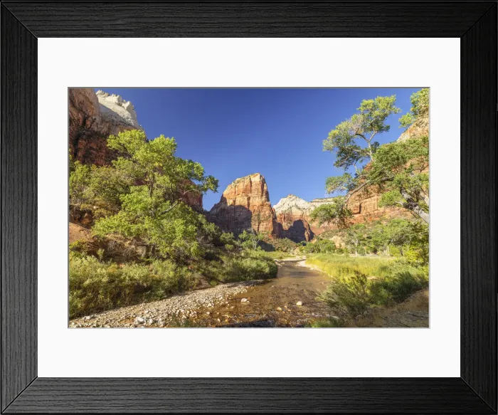 Framed Print : Virgin River und Angels Landing, Zion Nationalpark, Colorado Plateau, Utah, USA Framed Print : Virgin River und Angels Landing, Zion Nationalpark, Colorado Plateau, Utah, USA