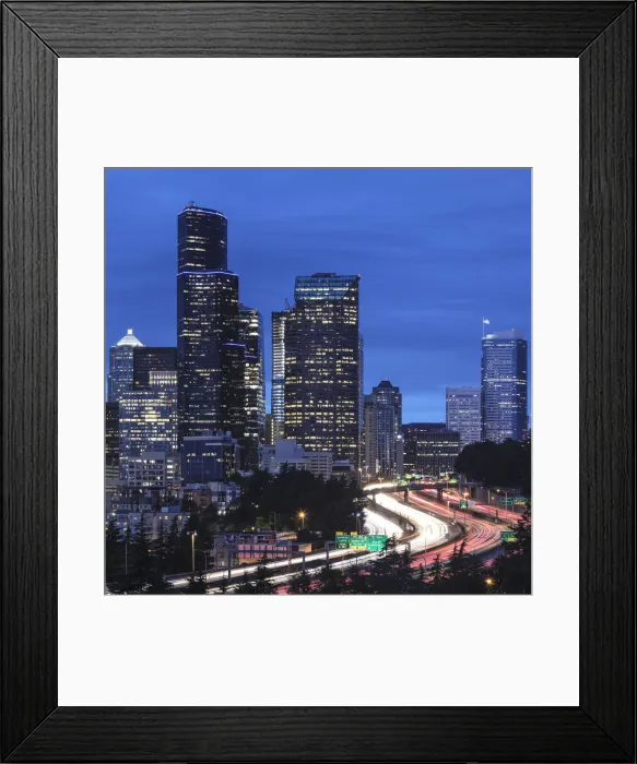 Framed Print : Seattle skyline and Interstate 5, Washington, USA Framed Print : Seattle skyline and Interstate 5, Washington, USA