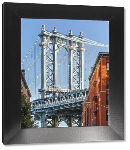 Manhattan Bridge, view to Empire State Building, Dumbo, Brooklyn, New York City, USA