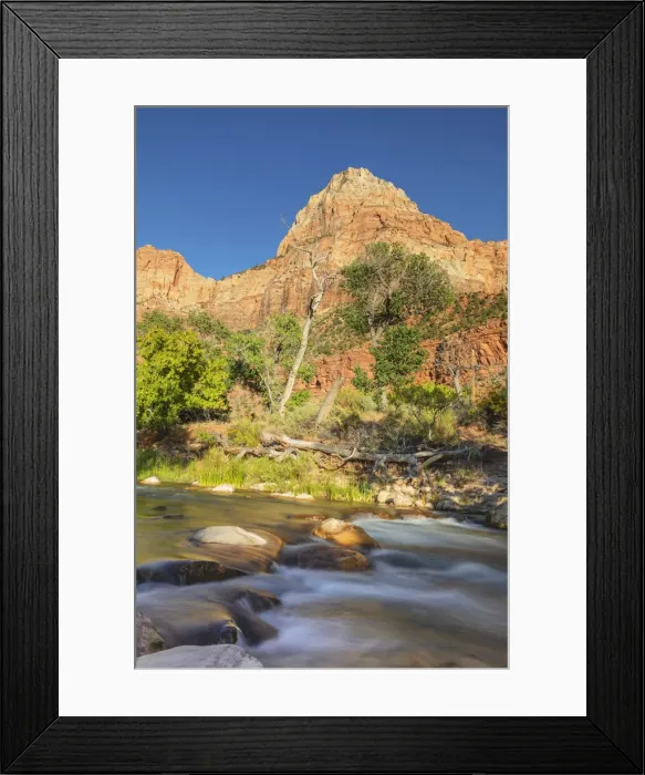 Framed Print : Watchman Mountain (1998m) and Virgin River at sunset, Zion National Park Framed Print : Watchman Mountain (1998m) and Virgin River at sunset, Zion National Park