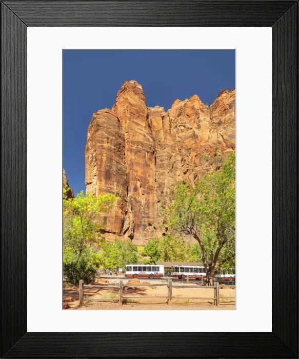 Framed Print : Tourist bus at Temple of Sinawawa, Zion National Park, Colorado Plateau, Utah, USA Framed Print : Tourist bus at Temple of Sinawawa, Zion National Park, Colorado Plateau, Utah, USA