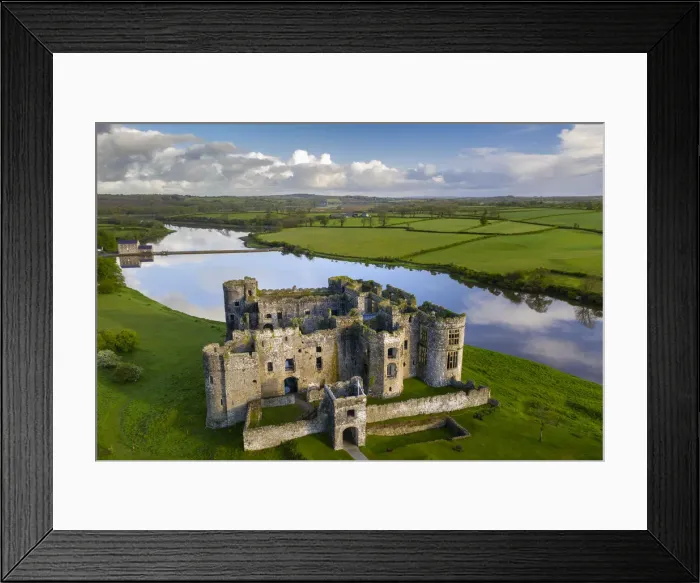 Framed Print : Aerial vista of Carew Castle in Pembrokeshire Coast National Park, Wales, UK Framed Print : Aerial vista of Carew Castle in Pembrokeshire Coast National Park, Wales, UK