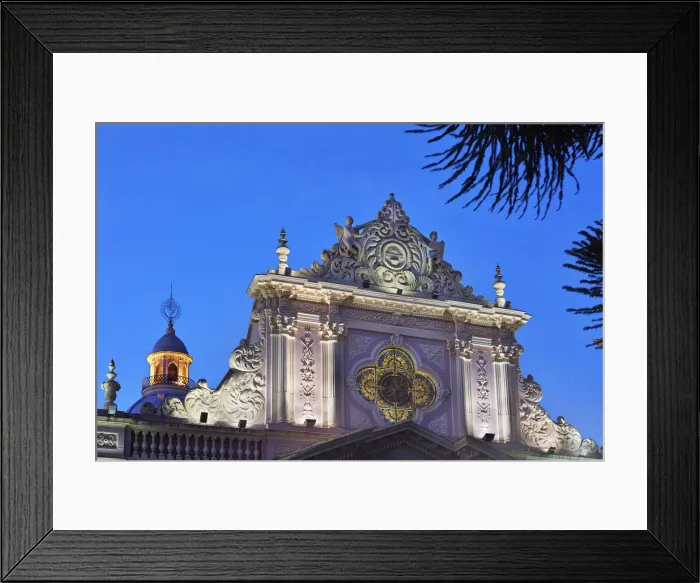 Framed Print : The upper part of the Salta Cathedral in Andean Baroque style architecture at twilight, Salta Historical Cask, Argentina Framed Print : The upper part of the Salta Cathedral in Andean Baroque style architecture at twilight, Salta Historical Cask, Argentina