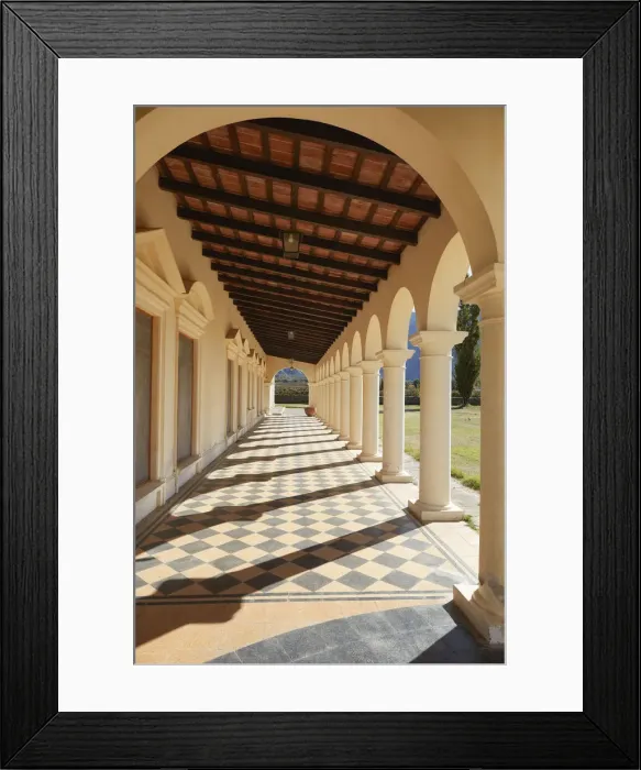 Framed Print : One of the colonial architecture porticos of the Bodega Finca Quaras estancia