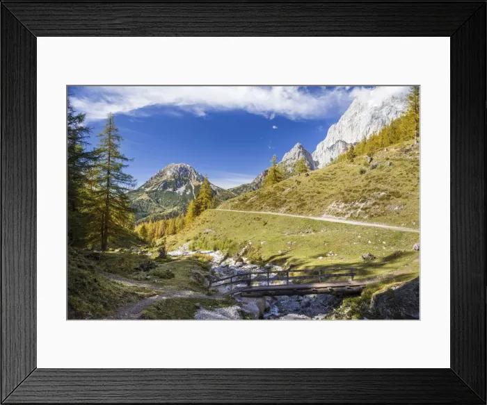 Framed Print : Bridge over the Scharfensteinbach on the Dachstein south face near Filzmoos, Styria